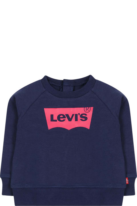 ベビーガールズ Levi'sのニットウェア＆スウェットシャツ Levi's Blue Sweatshirt For Baby Girl With Logo