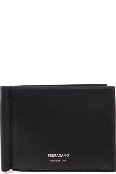 メンズ新着アイテム Ferragamo Black Bifold Wallet With Logo Lettering In Leather Woman