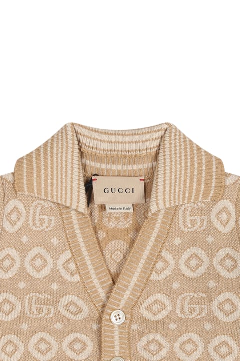 ベビーガールズ Gucciのニットウェア＆スウェットシャツ Gucci Beige Cardigan For Boy With Double G