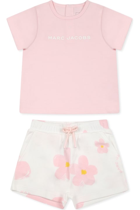 Little Marc Jacobs for Baby Girls Little Marc Jacobs Pink Suit For Baby Girl With Logo And Flowers