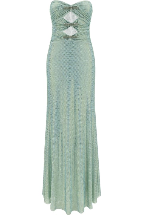 self-portrait for Women self-portrait Maxi Green Dress With Cut-out And All-over Rhinestones In Stretch Fabric Woman
