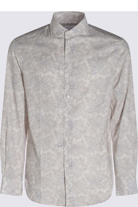 Brunello Cucinelli for Men Brunello Cucinelli White Multicolor Cotton Shirt