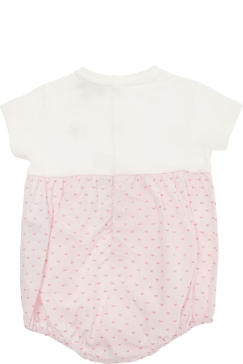 Fashion for Baby Boys Emporio Armani Pink And White Romper With Logo Print In Cotton Baby