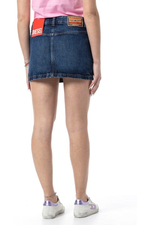 Diesel Skirts for Women Diesel De-ron Whiskering Effect Denim Mini Skirt