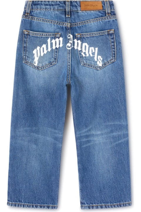 Palm Angels for Kids Palm Angels Blue Straight-leg Jeans With Curved Logo