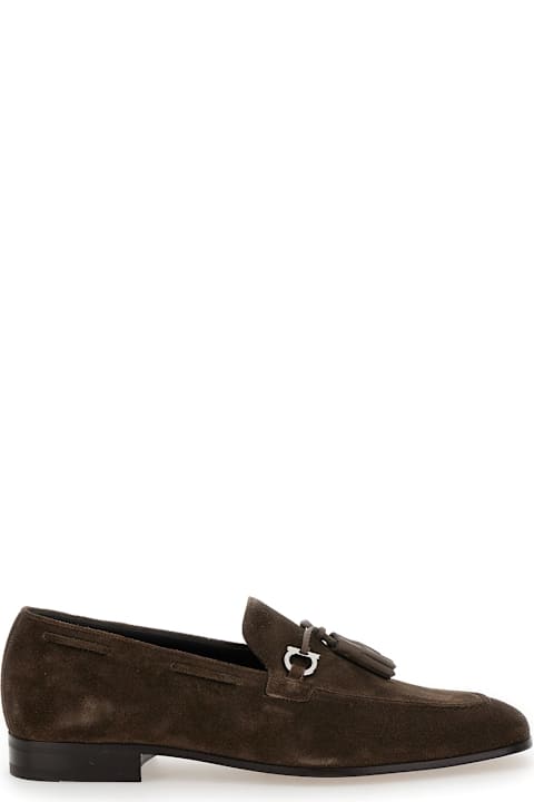 Homeware Ferragamo 
besile2
 Brown Loafers With Gancini And Cord Detail In Suede Man