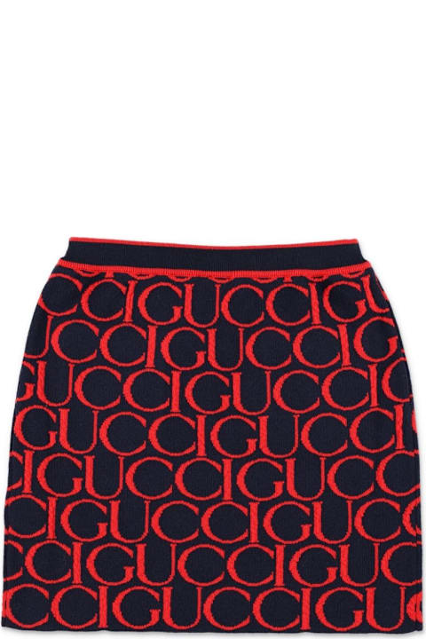 Gucci Bottoms for Girls Gucci Gucci Jacquard Wool Skirt In Dark Blue And Red