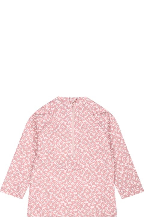 ベビーボーイズ Petit BateauのTシャツ＆ポロシャツ Petit Bateau Pink Anti Uv T-shirt For Baby Girl With Flowers Print