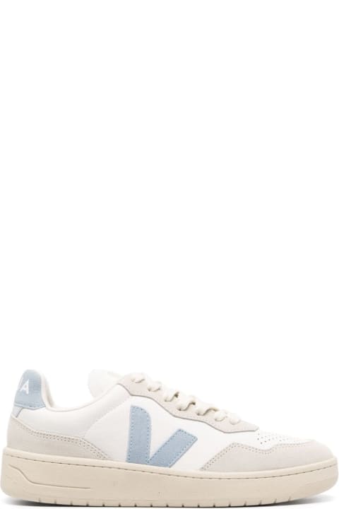 Veja Sneakers for Women Veja V-90 Sneakers In White And Light Blue Leather
