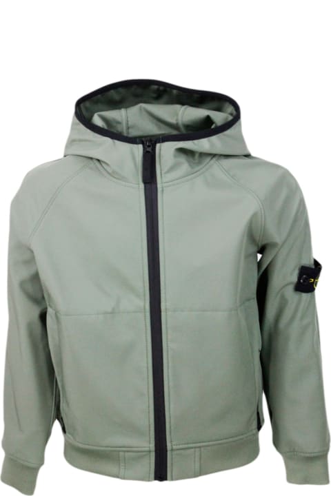 Stone Island for Kids Stone Island Jacket In Water Resistant Technical Fabric With Hood And Zip Closure. Logo Applied On The Sleeve