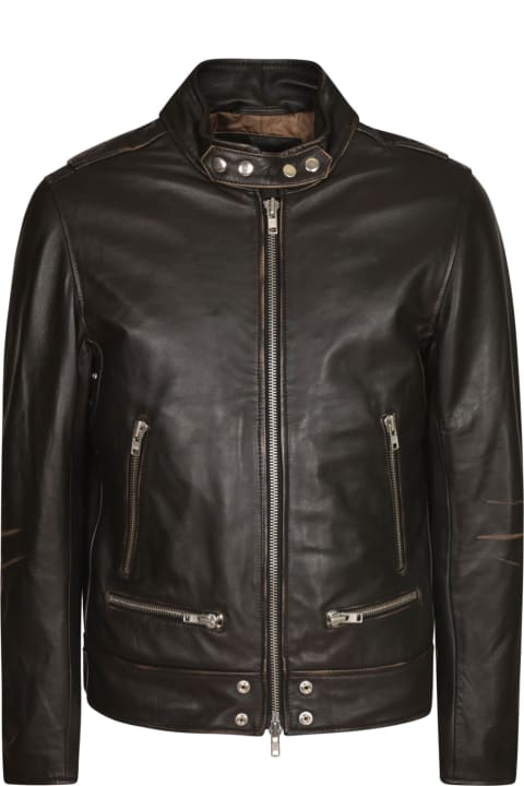 Vintage Effect Leather Zip Jacket