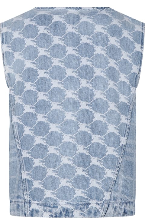 Sale for Girls Burberry Denim Vest For Girl With Iconic Check And All-over Logo