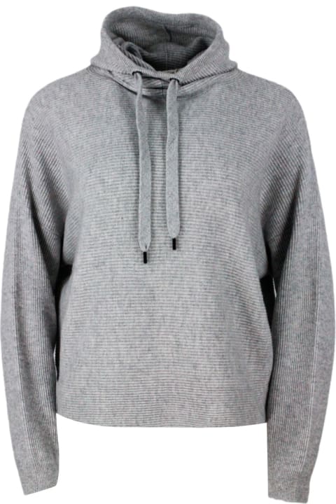 Hooded Sweatshirt With Drawstring, Horizontal English Rib Knit