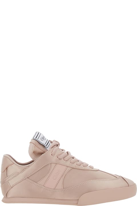 Chloé 'kick' Pink Sneaker With Logo Patch On The Tongue And Logo Lettering On The Back In Fabric And Suede Woman
