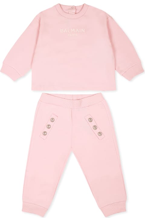 Bottoms for Baby Girls Balmain Pink Suit For Baby Girl With Logo