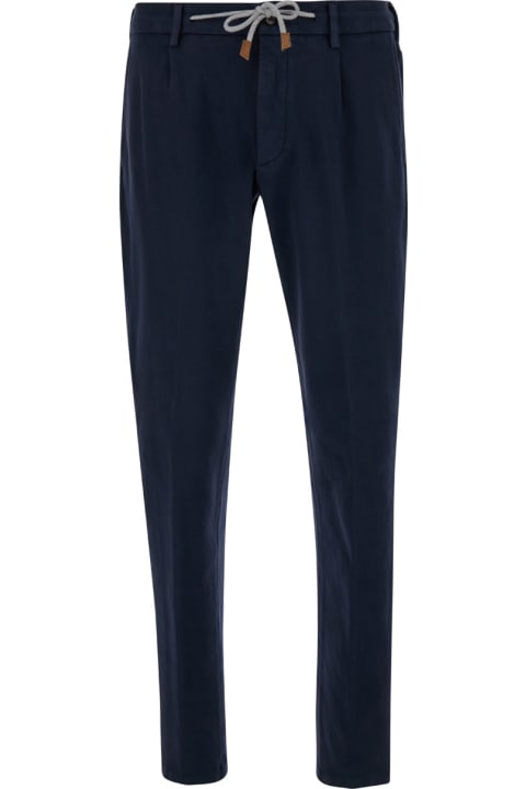 Eleventy سراويل لـ القسم الرجالي Eleventy Blue Jogger Pants With Drawstring In Stretch Cotton Man