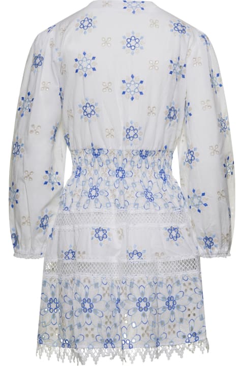 Temptation Positano Dresses for Women Temptation Positano Mini White Dress With V-neckline And Blue Flower Embroideries In Cotton Lace Woman