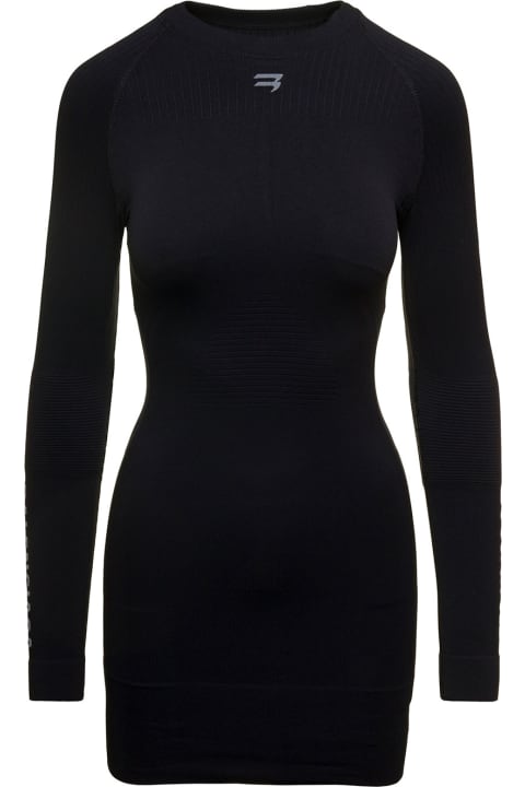 Mini Tight Black Dress With Contrasting Logo Print At The Front In Stretch Polyamide Woman