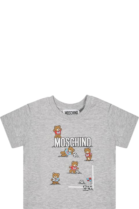 ベビーガールズ Tシャツ＆ポロシャツ Moschino Grey T-shirt For Baby Boy With Logo