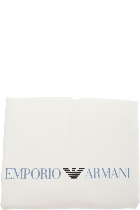 White Blanket With Contrasting Logo Detail In Cotton