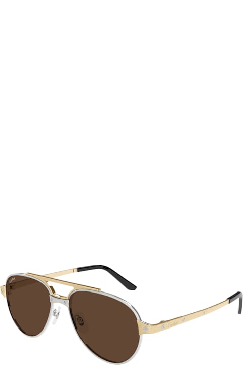 Cartier Eyewear Accessories for Men Cartier Eyewear Ct0476s Santos De Cartier 008 Silver Gold Brown Glasses