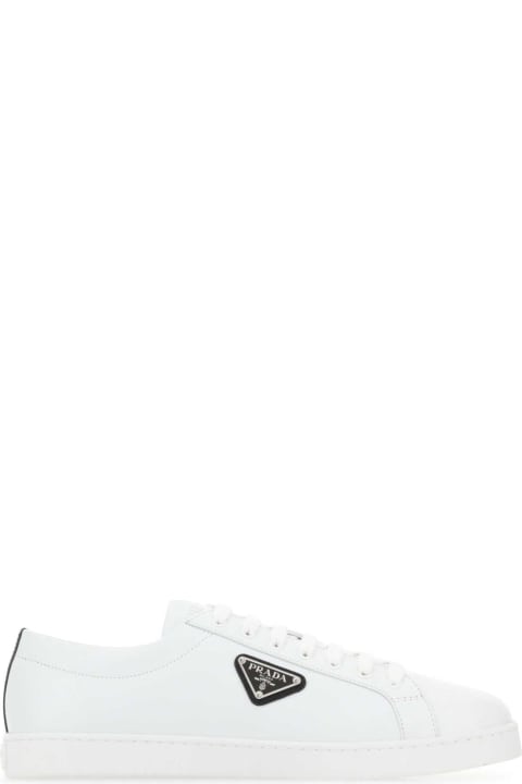 メンズ スニーカー Prada White Leather Sneakers