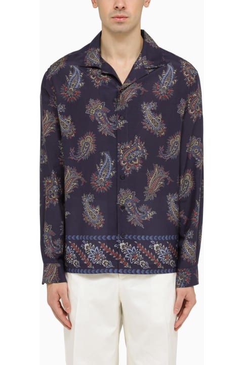 Etro Shirts for Men Etro Blue Bowling Shirt With Paisley Pattern