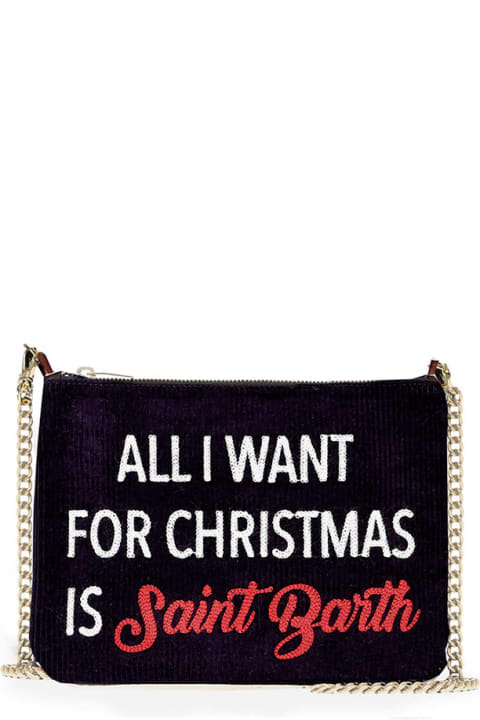 Luggage for Men MC2 Saint Barth Parisienne Velvet Cross-body Bag Pochette With All I Want For Christmas Is Saint Barth Embroidery