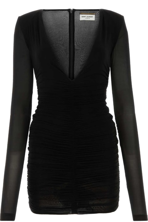 ウィメンズ ウェア Saint Laurent Black Stretch Cupro Mini Dress