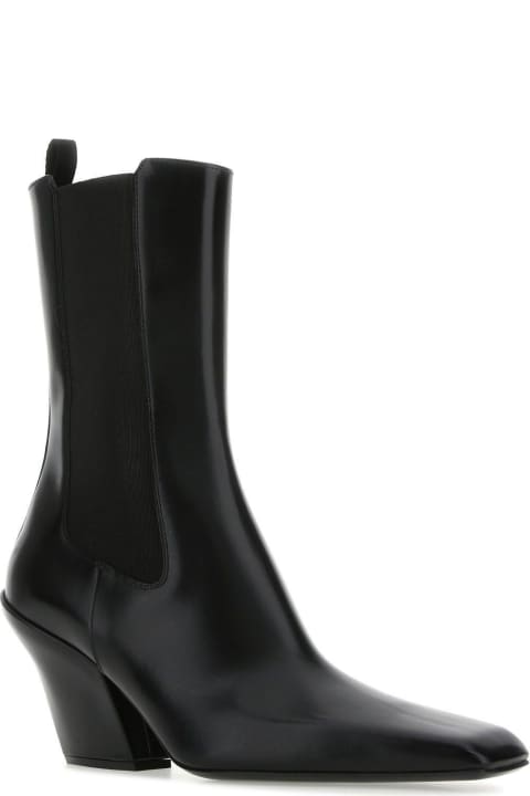 Prada Black Leather Ankle Boots