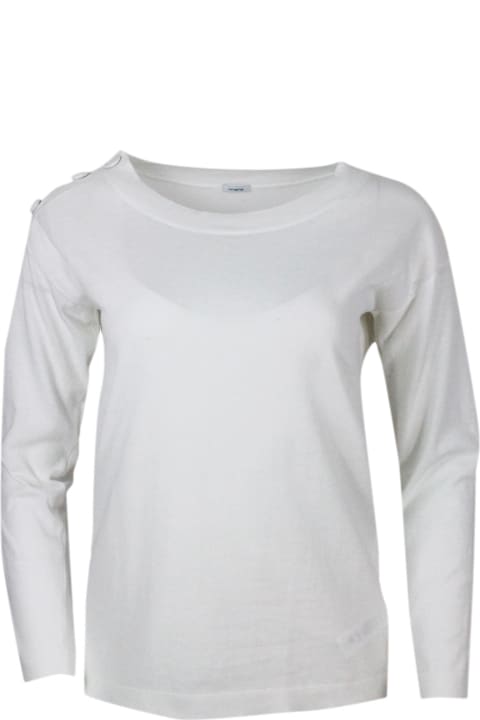 Malo Clothing for Women Malo Crew-neck, Long-sleeved Shirt In Cotton Thread With Buttons On The Shoulder