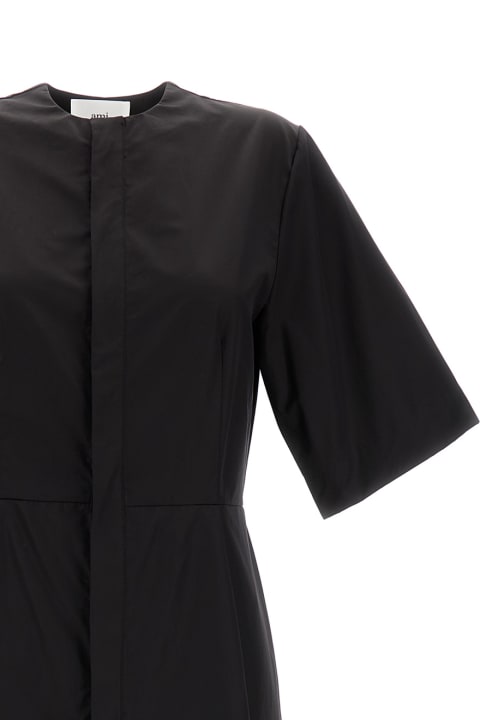 Fashion for Women Ami Alexandre Mattiussi Midi Black Dress With Short Sleeves And Hidden Tab In Cotton Woman