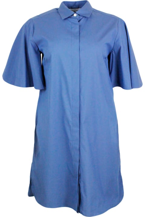 ウィメンズ Barba Napoliのウェア Barba Napoli Short 3/4 Sleeve Dress In Stretch Cotton With Concealed Button Placket