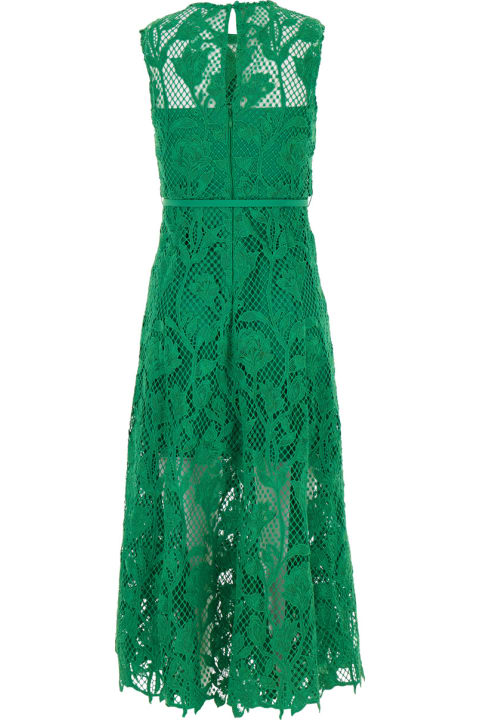 Fashion for Women self-portrait Midi Green Dress With All-over Embroideries In Lace Woman