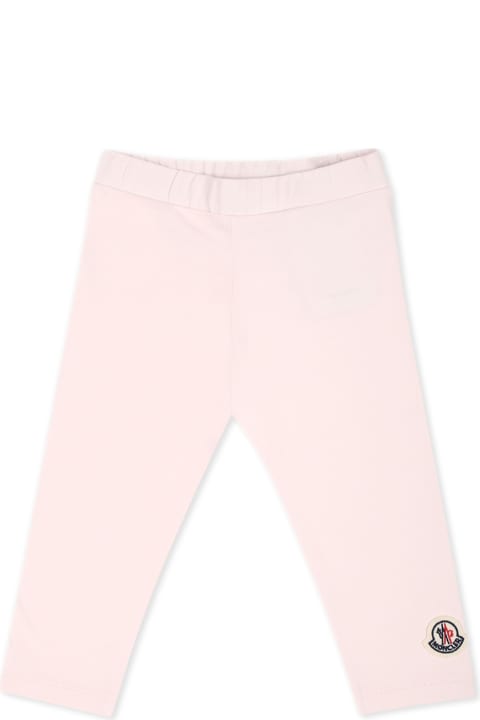 Bottoms for Baby Girls Moncler Pink Leggings With Logo Patch