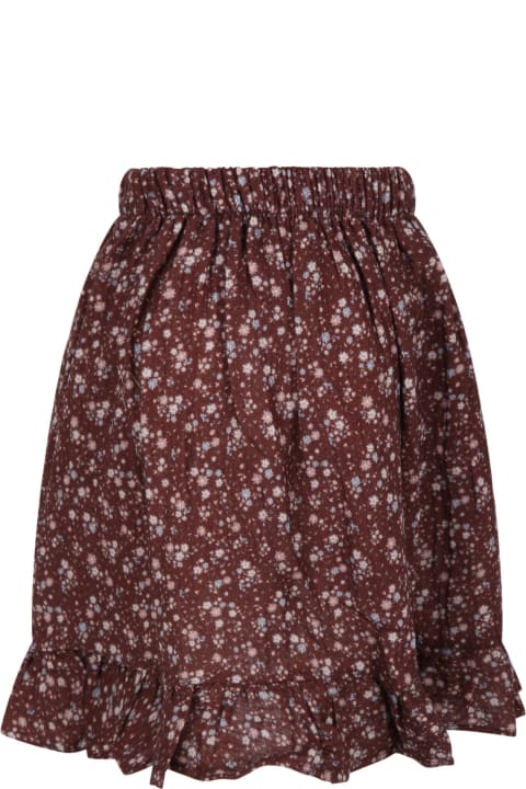 Brown Skirt For Gilr With All-over Flowers