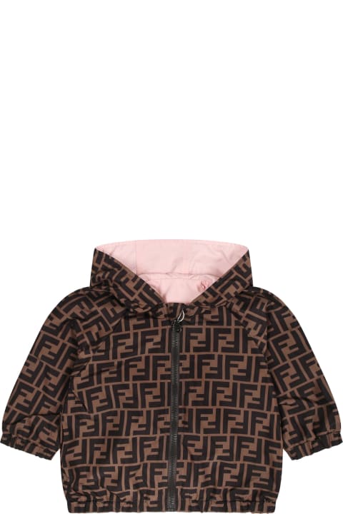Fendi Topwear for Baby Boys Fendi Reversible Pink Windbreaker For Baby Girl With Iconic Ff