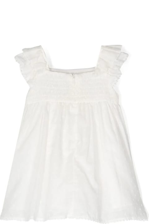 Dresses for Baby Girls Stella McCartney Kids White Dress With Smock Stitch And Polka Dot Motif