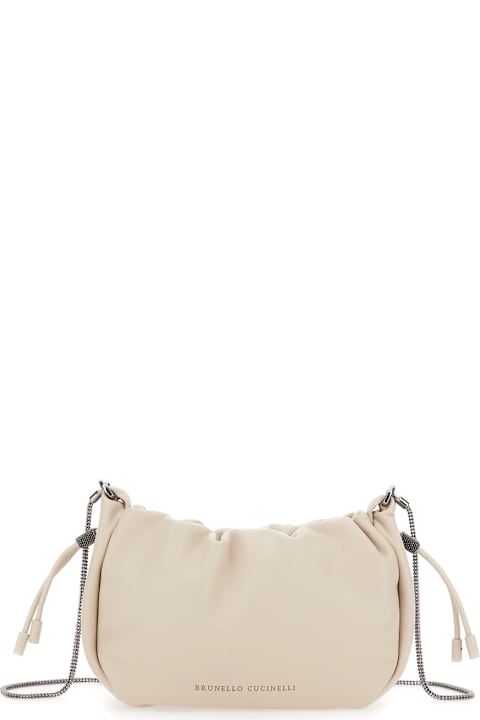 Fashion for Women Brunello Cucinelli 'mellow' Beige Crossbody Bag With Drawstring Closure And Chain Shoulder Strap In Leather Woman