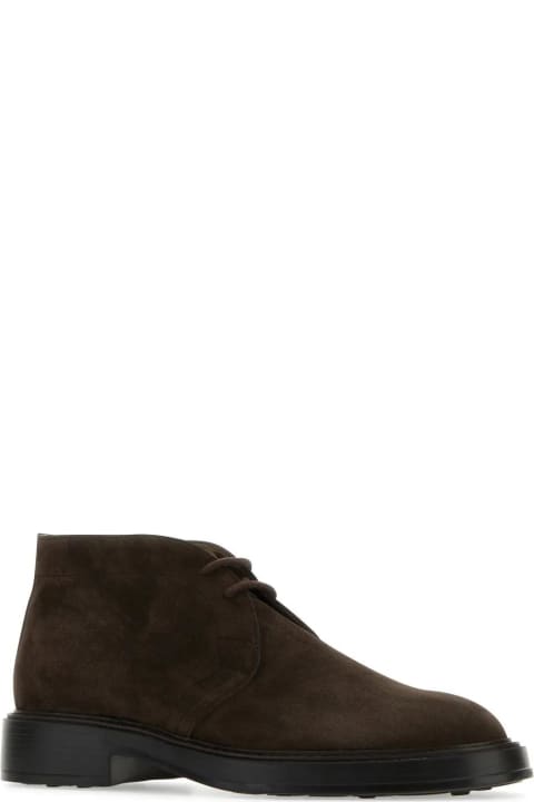 آخر صيحات الموضة من القسم الرجالي Tod's Dark Brown Suede Lace-up Shoes