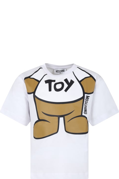 Moschino Topwear for Boys Moschino White T-shirt For Boy With Teddy Bear And Logo
