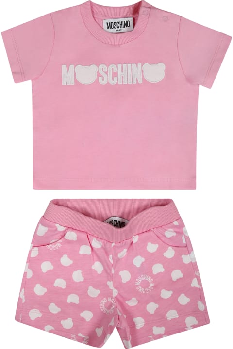 Moschino for Kids Moschino Pink Outfit For Baby Girl With Logo