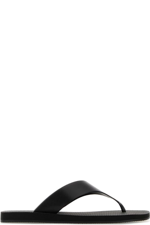 The Row Black Leather Dune Thong Slippers