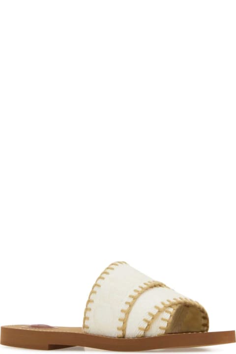 Chloé Flat Shoes for Women Chloé Ivory Canvas Woody Slippers