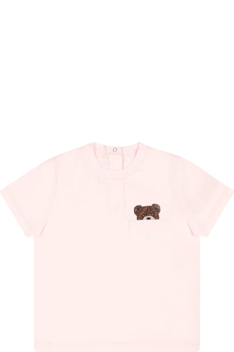 Fendi Topwear for Baby Girls Fendi Pink T-shirt For Baby Girl With Fendi Bear