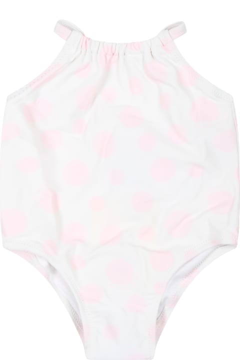 Swimwear for Baby Girls Marc Jacobs White One-piece Swimsuit For Baby Girl With Polka Dot Pattern