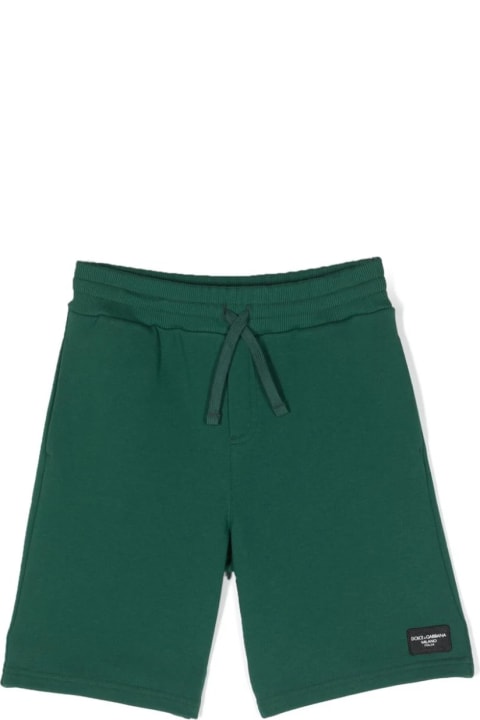 Dolce & Gabbana Kids Dolce & Gabbana Green Jersey Bermuda Shorts With Logo Plaque