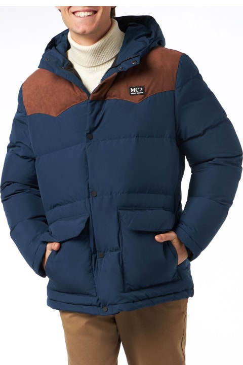 Homeware MC2 Saint Barth Man Blue Hooded Down Jacket Baxter