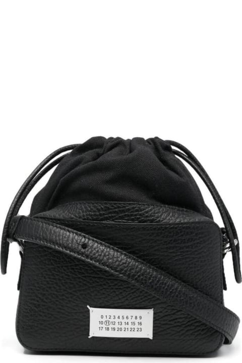 Fashion for Women Maison Margiela '5ac' Small Black Camera Bag With Shoulder Strap And Logo Patch In Grained Leather Woman