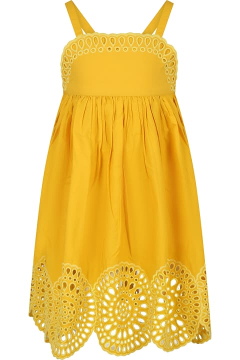 Stella McCartney Kids Kids Stella McCartney Kids Yellow Dress For Girl With Broderie